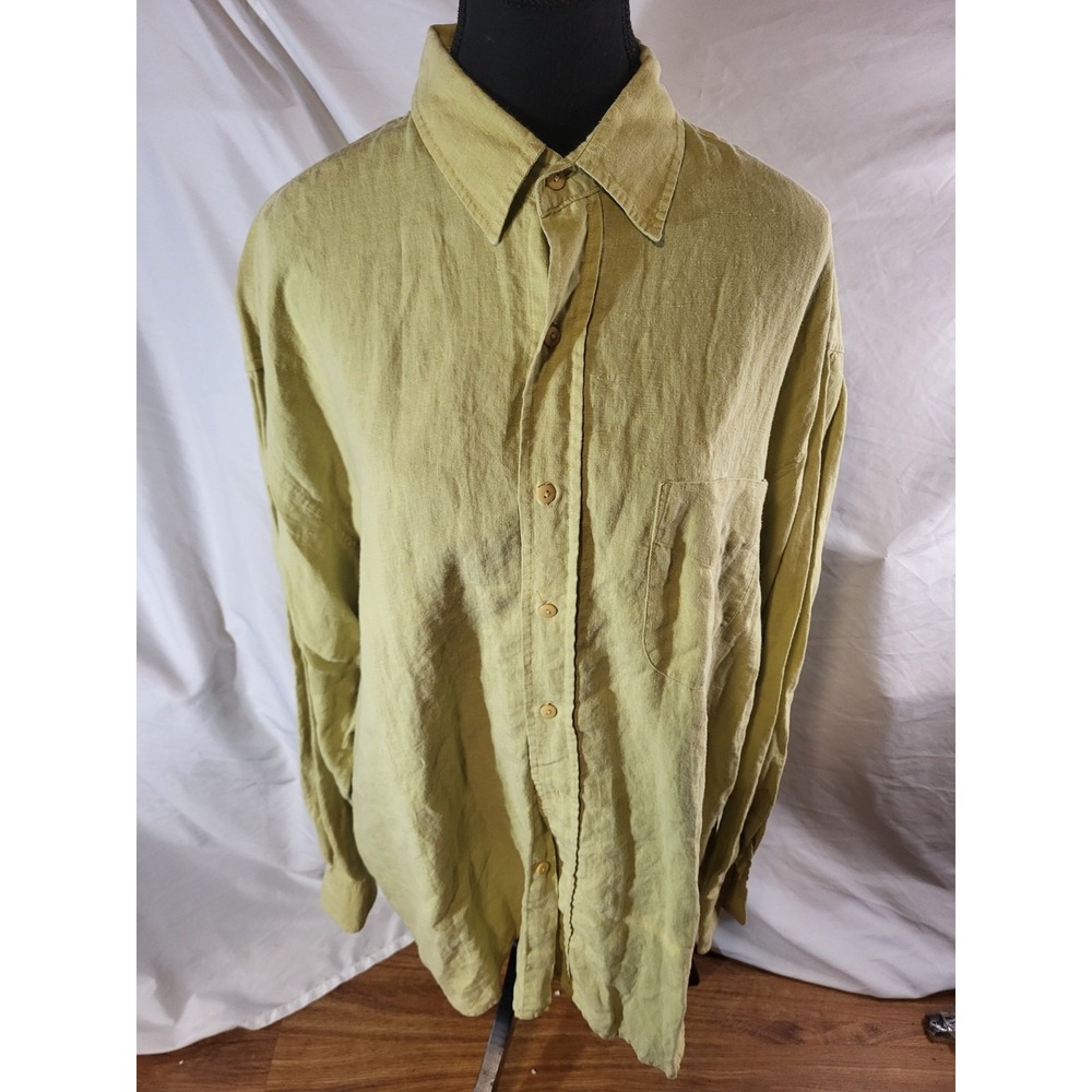 O'hanlon Mills Carragn Kerry Green 100% Linen Button Up Shirt XL Flaw